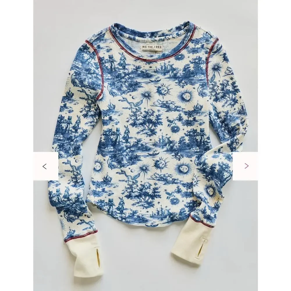 Free People  Toileidays Long Sleeve Thermal Top Sun Moon Whimsigoth Size Small - Picture 2 of 11